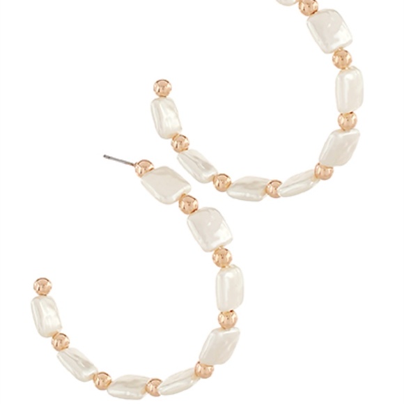 Square Pearl & Ball Station Hoops